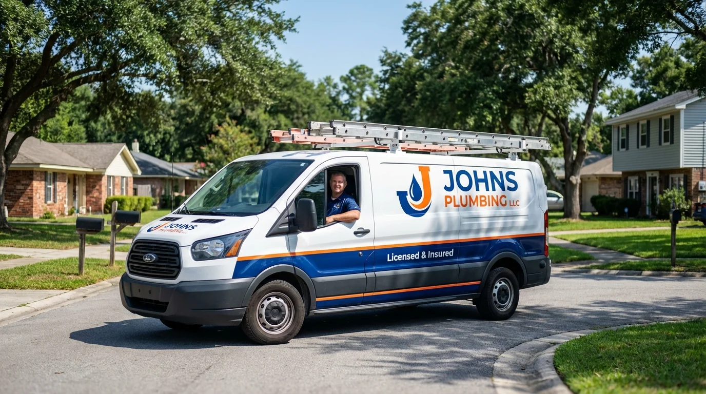 Johns Plumbing LLC service van in Southbury, CT