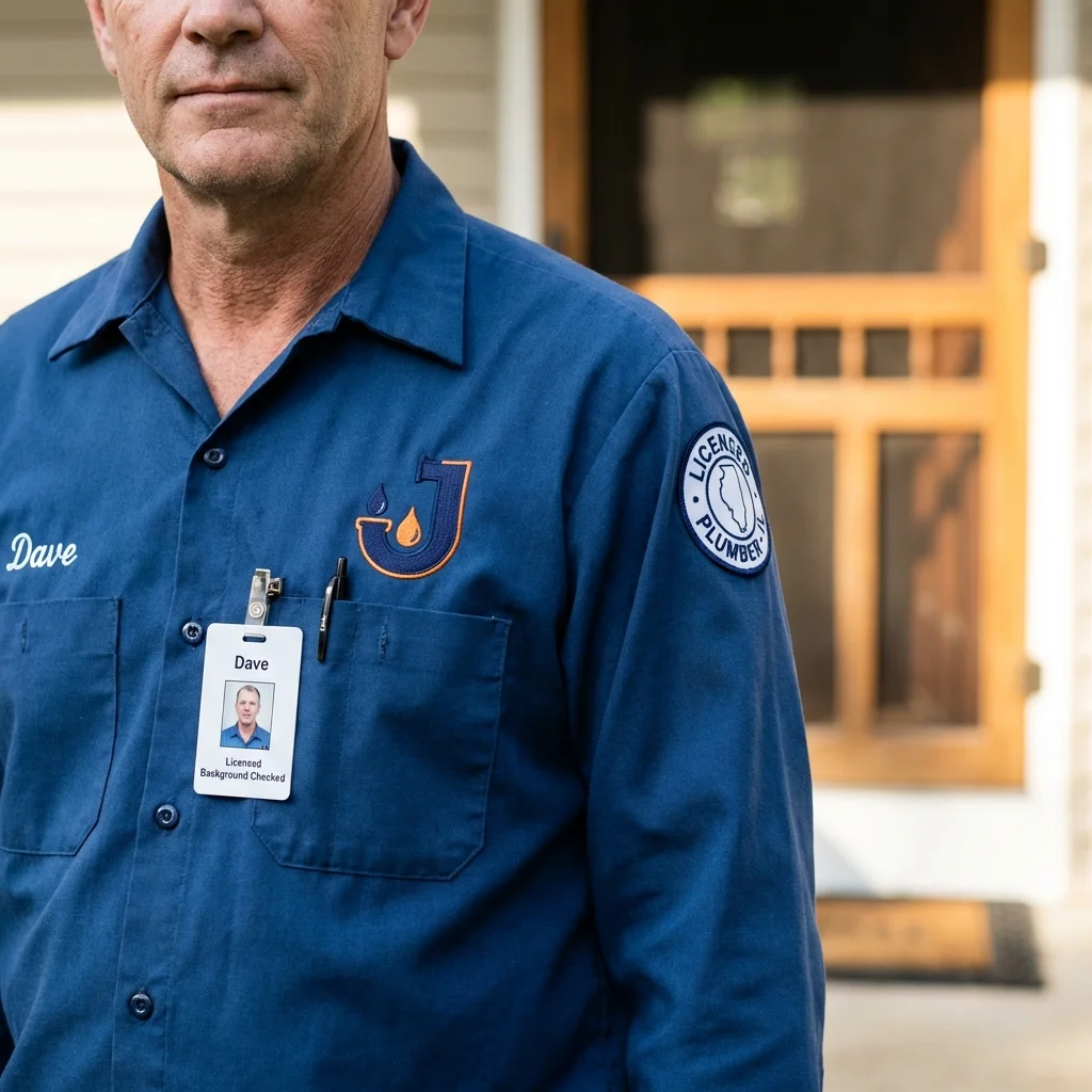 Licensed plumber showing ID badge in Southbury, CT
