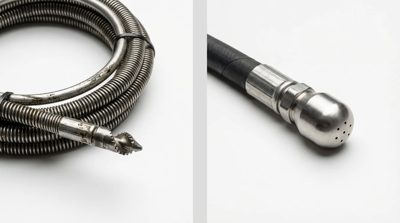 Drain snake cable and hydro jetting nozzle used for drain cleaning in Southbury, CT