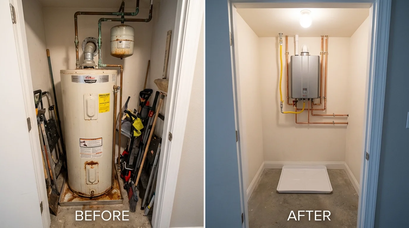 Tank water heater versus wall-mounted tankless unit comparison for Southbury, CT homeowners