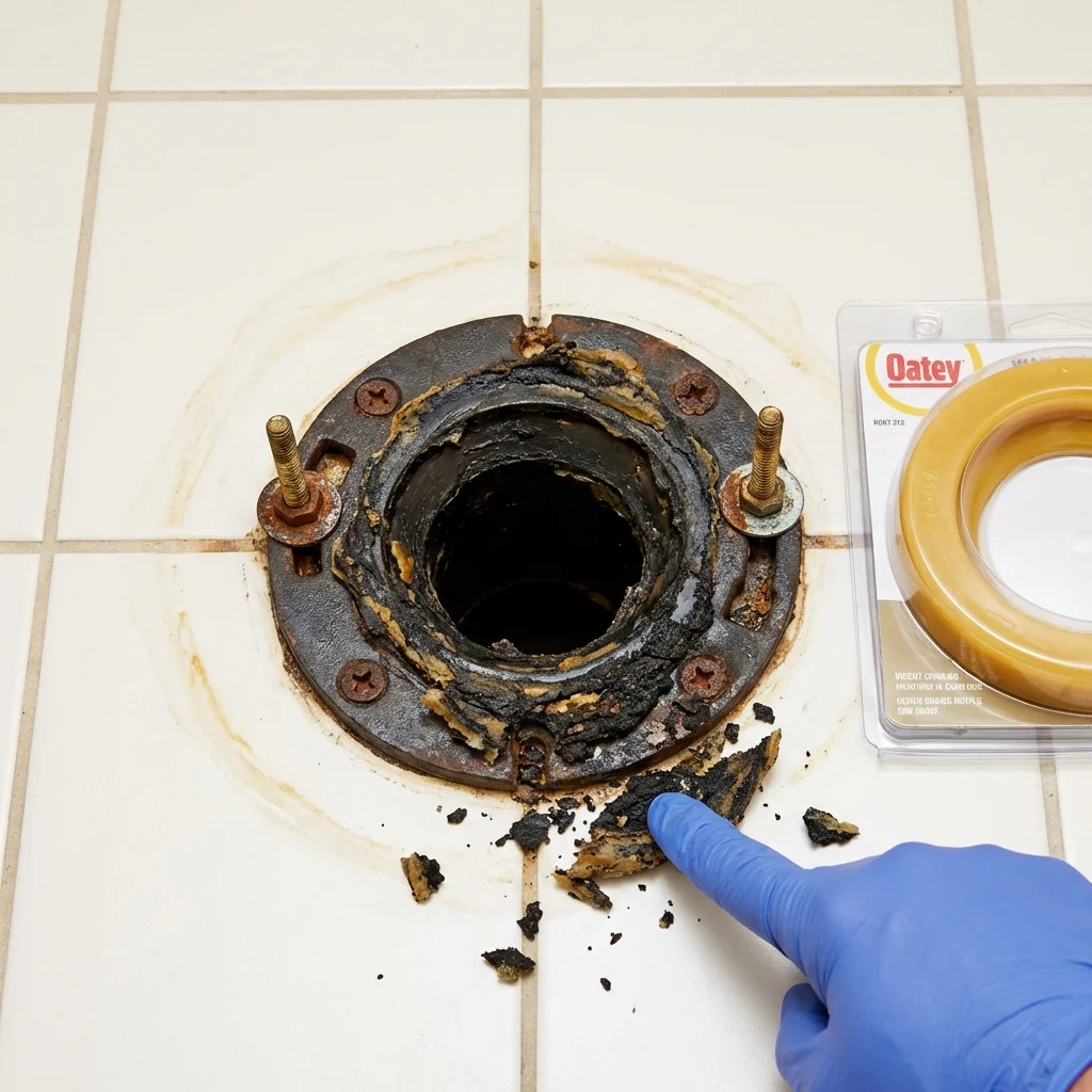 Failed wax ring showing water seepage at the base of a toilet in a Southbury, CT home
